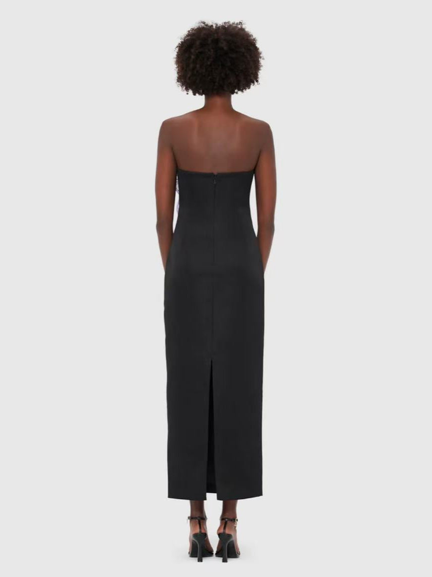 suzanne Appliqué Floral Bustier Maxi Dress in black