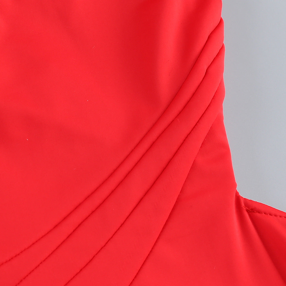 atalanta High Slit Hollowed-out Maxi Dress in red