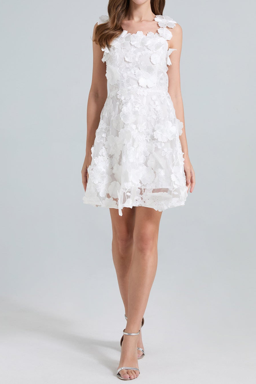 Flowering Girl Women Georgia 3d Floral Lace Mini Dress In White