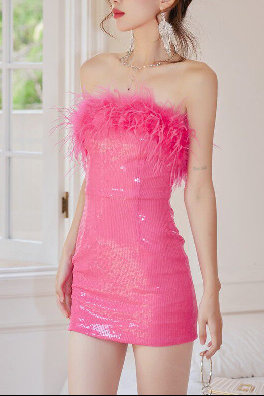 Dolores Feather Sequin Strapless Mini Dress