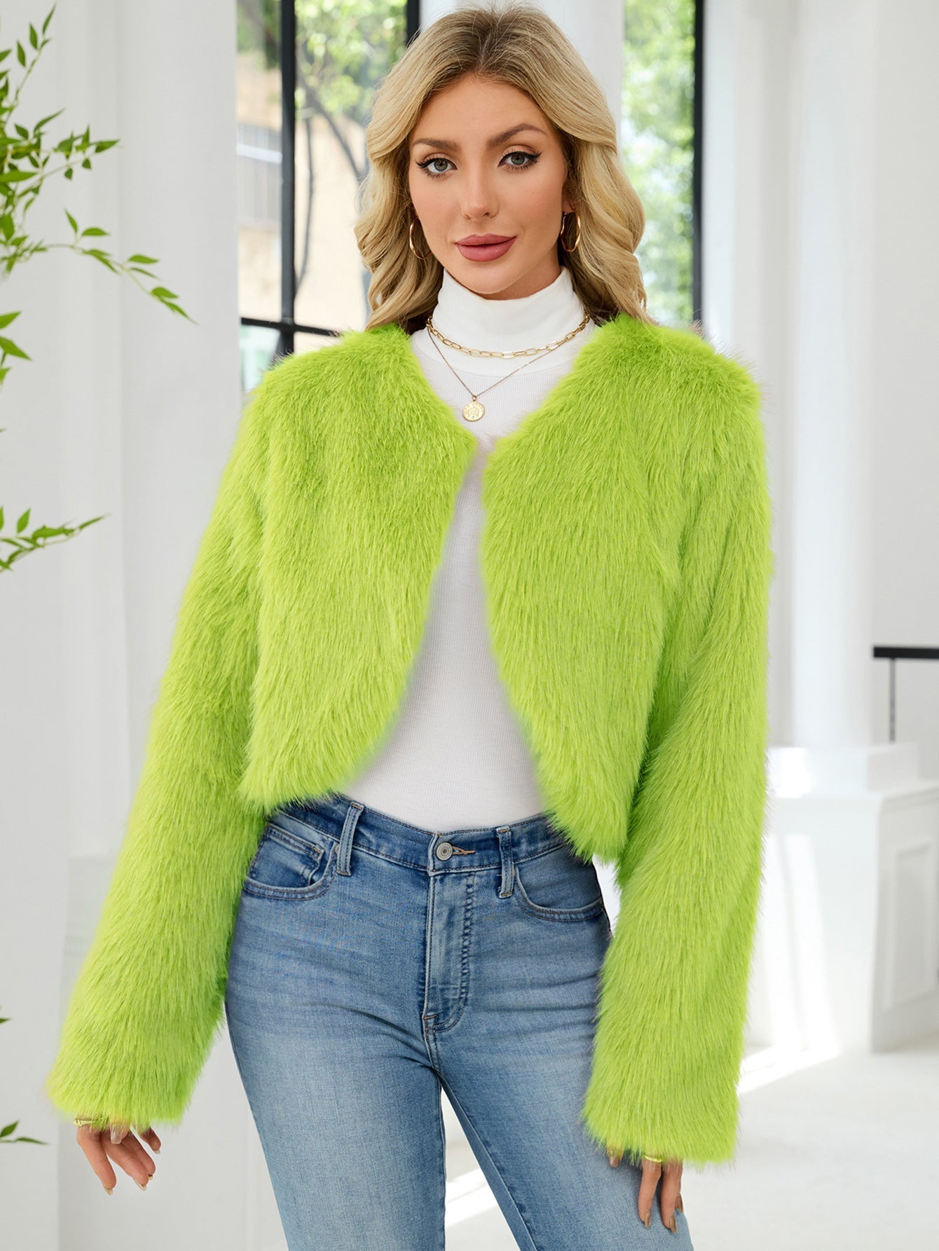 Flowering Girl Women victoria Imitation Fur Top Short Jacket