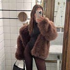 Flowering Girl Women suit collar imitation fox fur coat