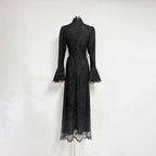 Flowering Girl Women victoria Long lantern sleevelace-trim maxi dress - black