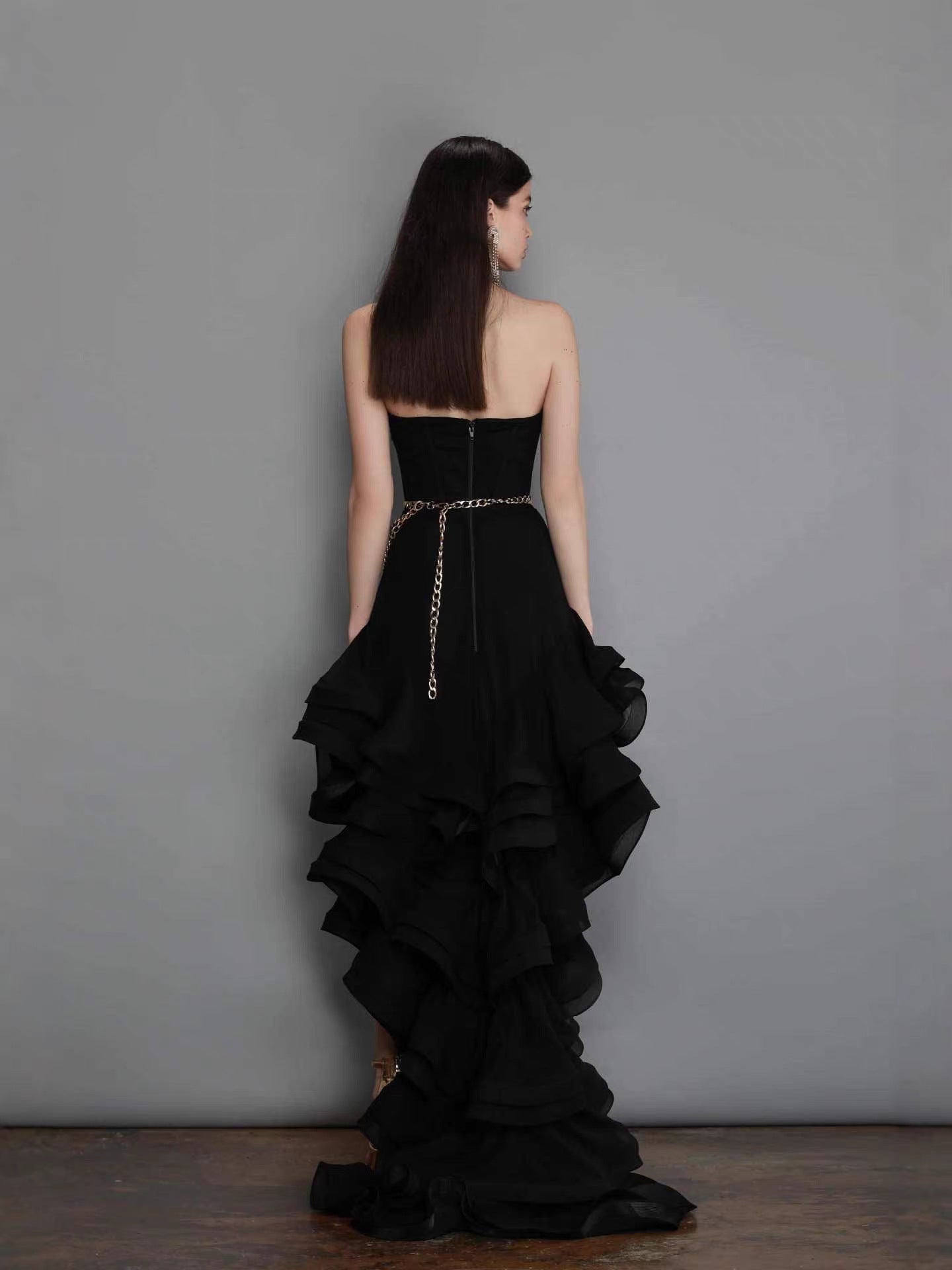 Flowering Girl Women selena black ruffle trim Corset mini Dress