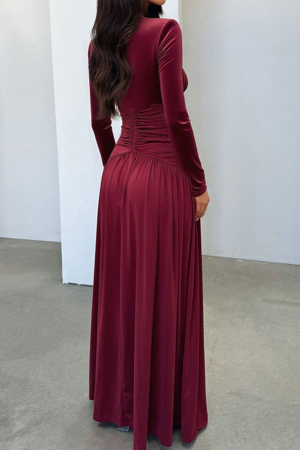 Flowering Girl Women red Deep V Long Sleeve maxi Dress