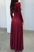 Flowering Girl Women red Deep V Long Sleeve maxi Dress