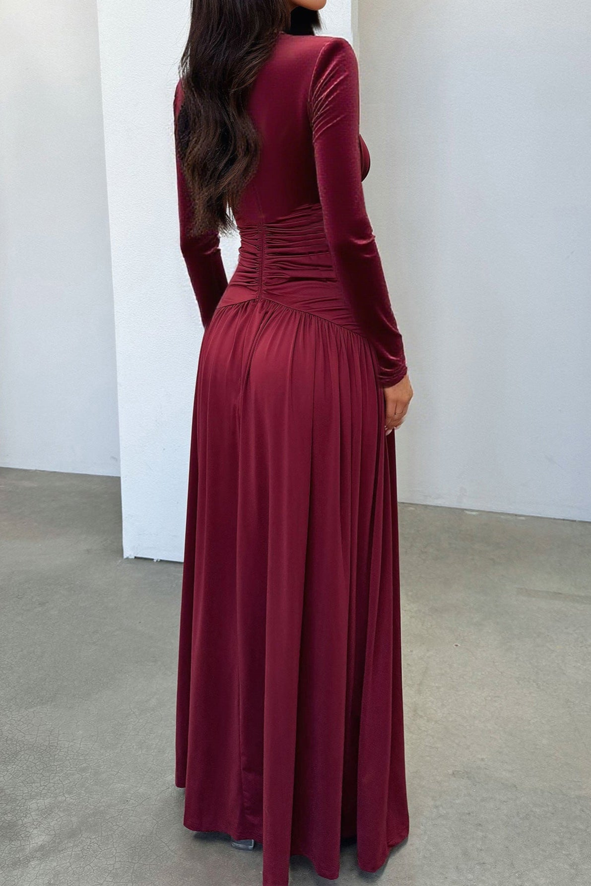 Flowering Girl Women red Deep V Long Sleeve maxi Dress