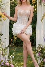 zenobia mesh strapless bud mini dress in white