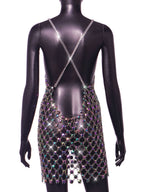 Flowering Girl Women Rhinestone Hollow Body Chain Dress