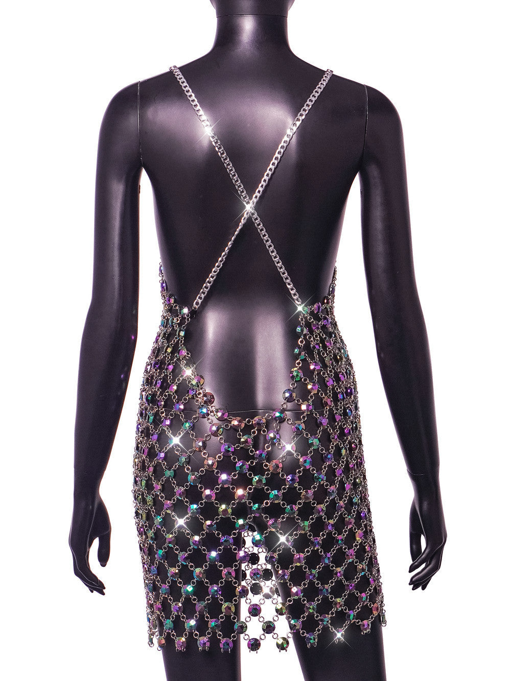 Flowering Girl Women Rhinestone Hollow Body Chain Dress