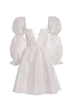 Flowering Girl Women white puff sleeve hanger square neck mini dress