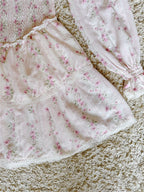 pink floral lace crochet lace layered long-sleeve dress