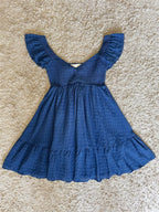 blue sleeveless V-neck mini dress