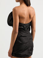 Flowering Girl Women Strapless Ruffled Taffeta Mini Dress in Black