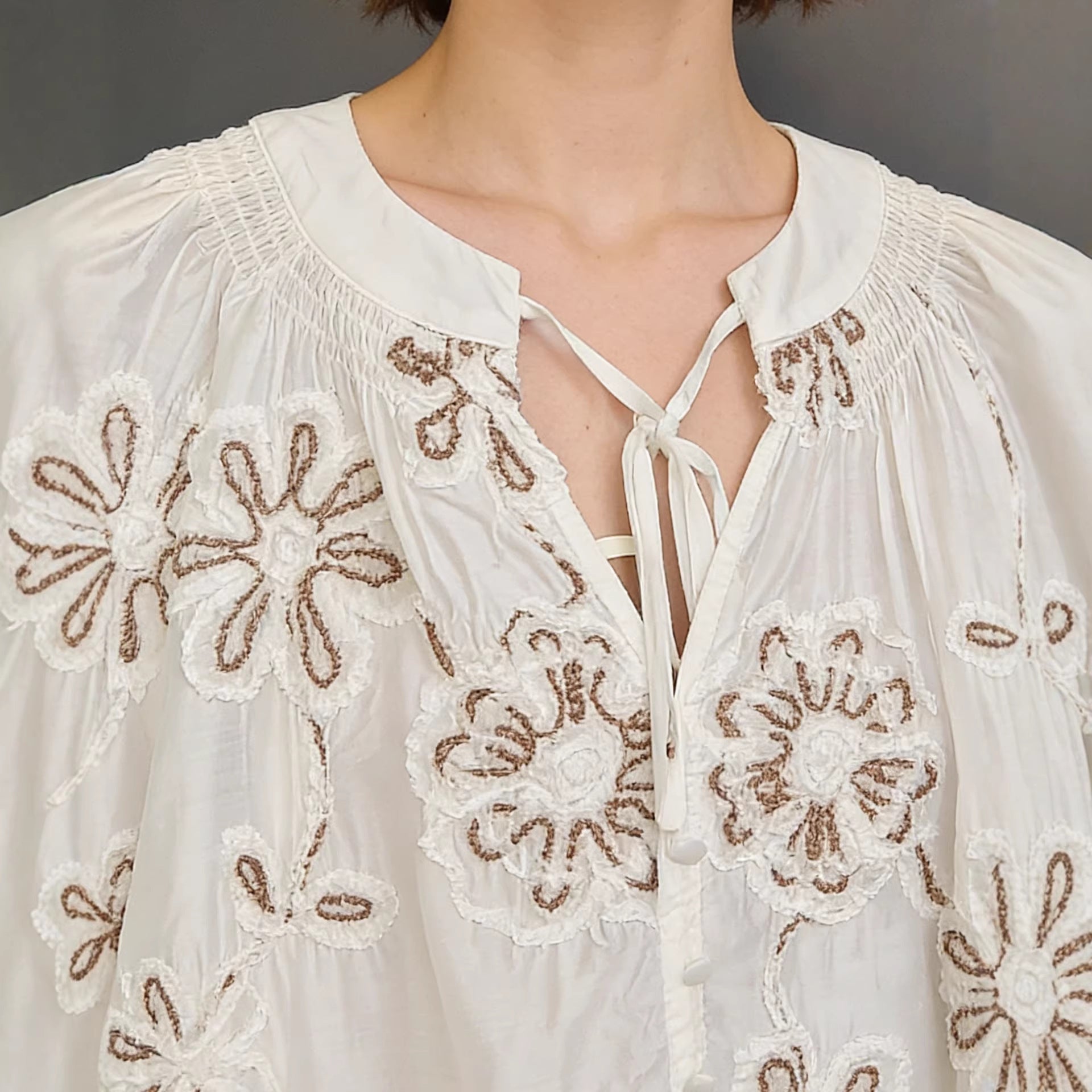 Lower Embroidery Versatile Stand-Up Collar Long Sleeve Shirt