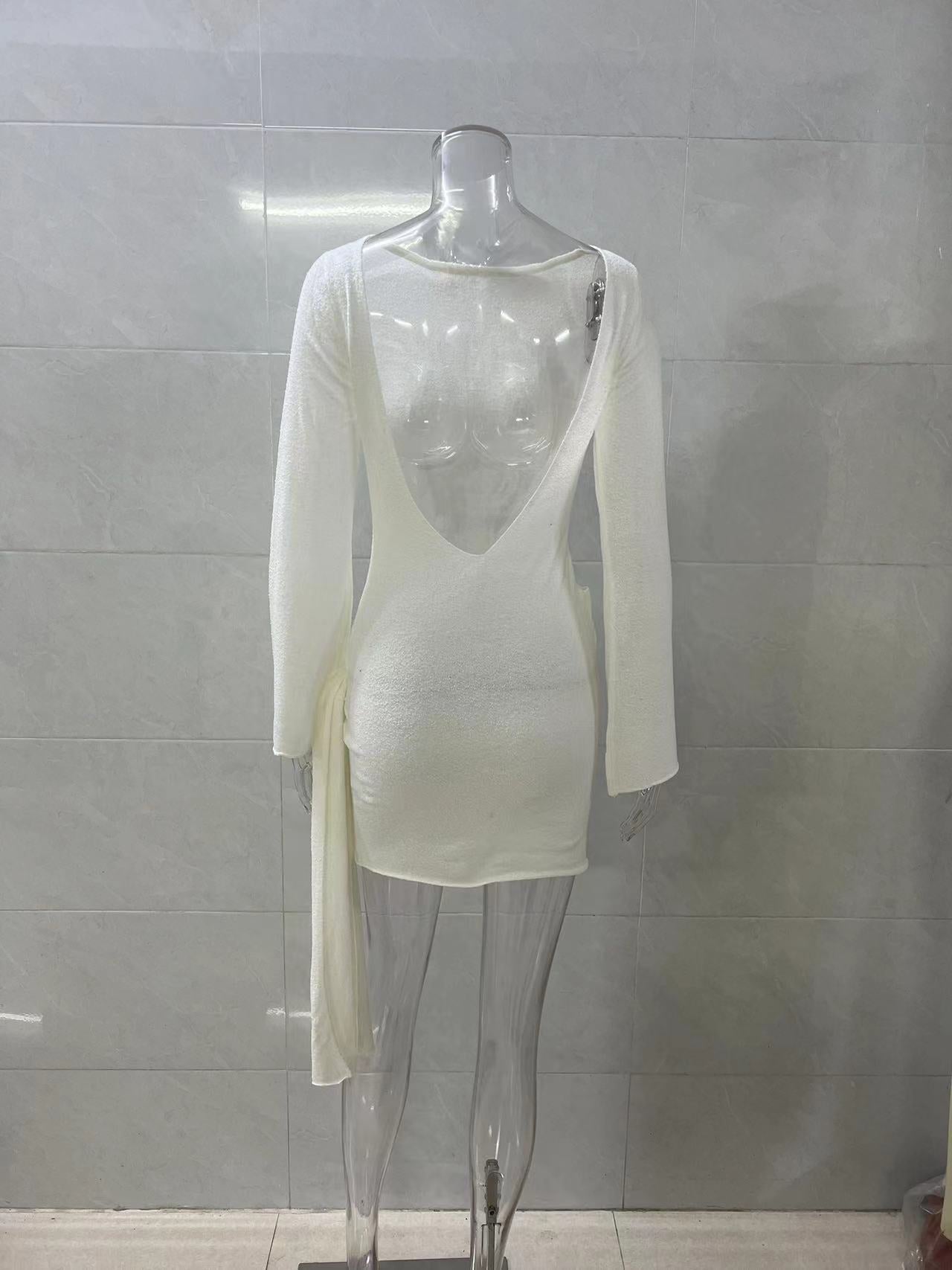Flowering Girl Women white long sleeve knitted mini dress