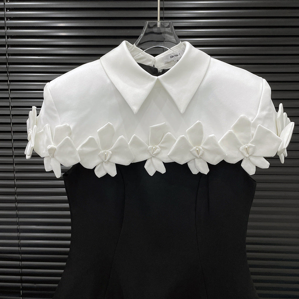 alma Collar Flower Mini Dress In Black