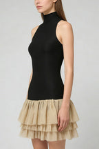 Flowering Girl Women Cynthia Black Ruched Trim Sleeveless Puffy Mini Dress