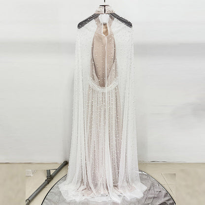 white Nail Bead Mesh maxi Dress