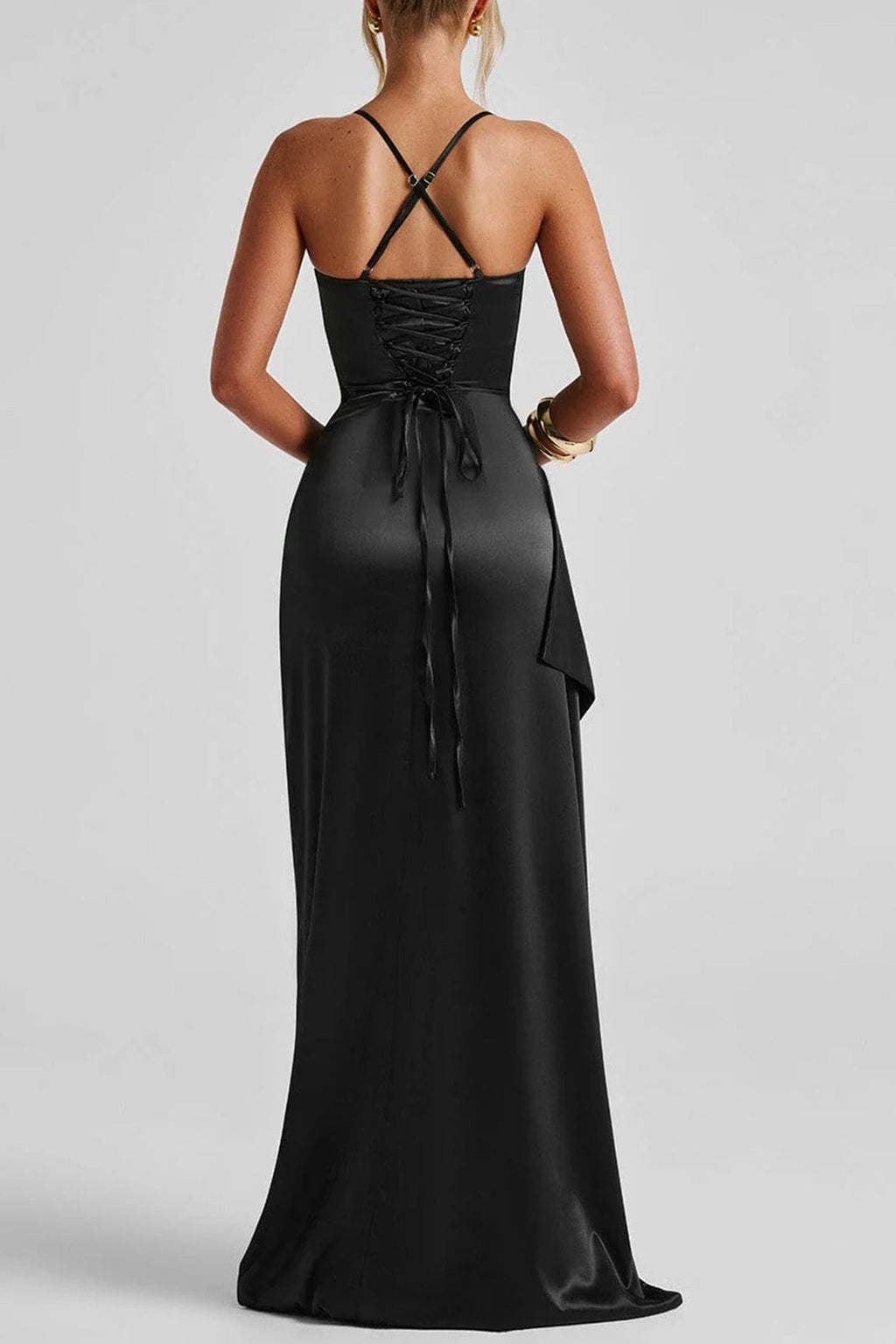 Flowering Girl Women black suspender wrap maxi dress