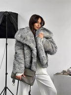 Flowering Girl Women artificial leather fox fur jacket in Gray