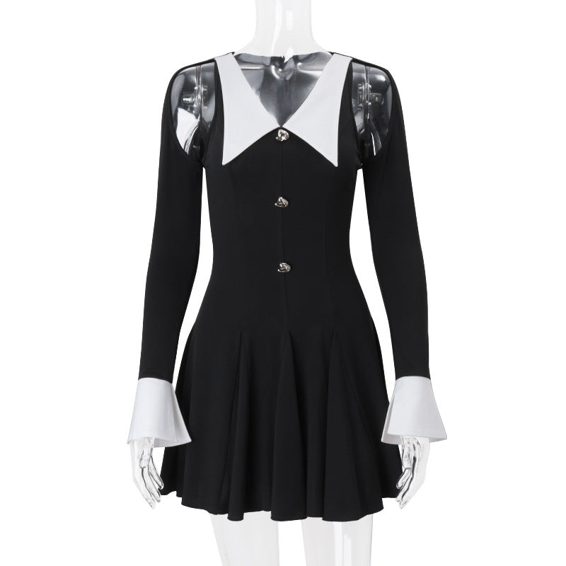 Flowering Girl Women two-tone hollow halter mini dress