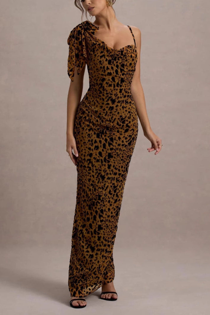 Flowering Girl Women Leopard print slip maxi dress