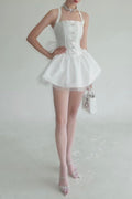 Flowering Girl Women Nora Off-Shoulder Backless Lace Bow Mini Dress In White
