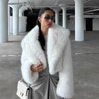 Flowering Girl Women imitation fox fur cropped fur coats with artificial large fur collars