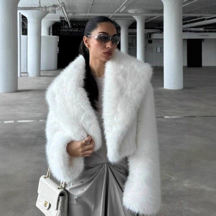 Flowering Girl Women imitation fox fur cropped fur coats with artificial large fur collars