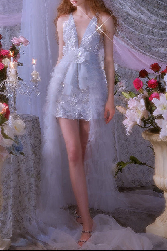 Vivi Light Blue Sleeveless Chiffon Banquet Dress