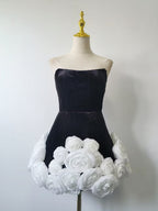 Flowering Girl Women flower-embellished-hem black strapless mini dress