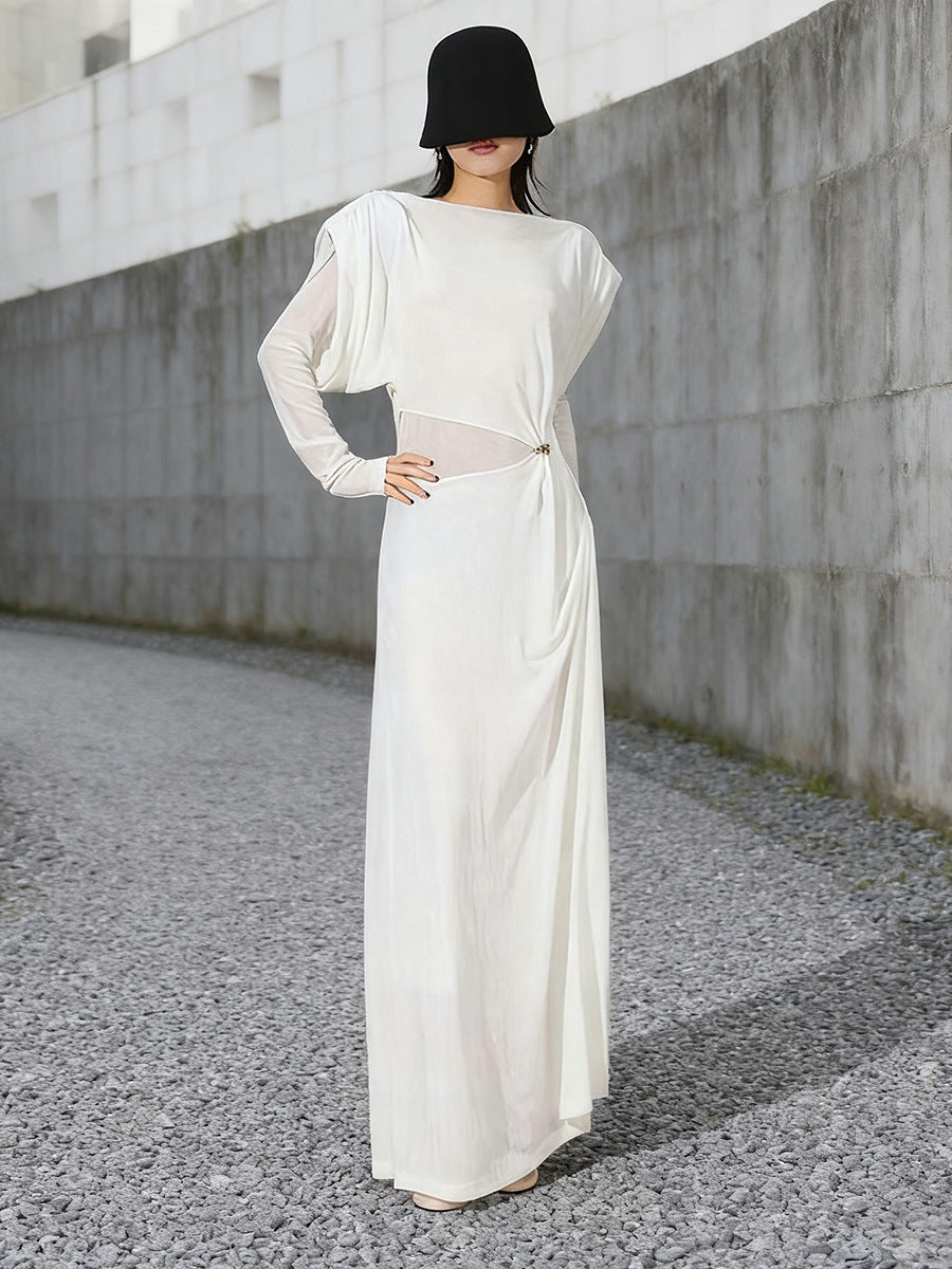 Flowering Girl Women Beryl Pleated Knitted Fabric Maxi Dress In White
