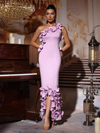 Flowering Girl Women Alma 3d Flower One-Shoulder Bodycon Maxi Dress In Purple