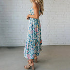 Flowering Girl Women blue Print Slip maxi Dress