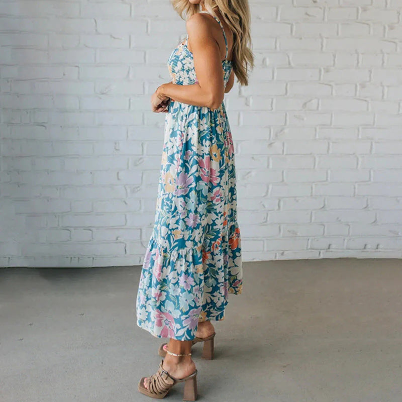Flowering Girl Women blue Print Slip maxi Dress