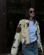 Flowering Girl Women leopard print fur coat