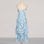 Flowering Girl Women Selene 3D flower Tiered Maxi Dress In Blue