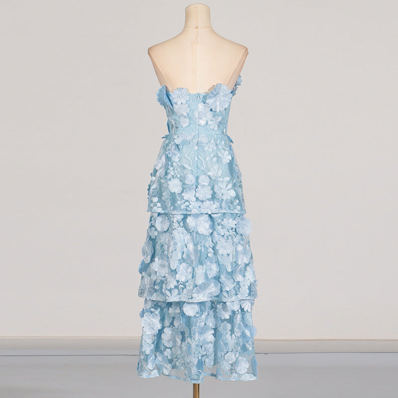 Flowering Girl Women Selene 3D flower Tiered Maxi Dress In Blue