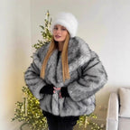 Flowering Girl Women artificial leather fox fur jacket in Gray
