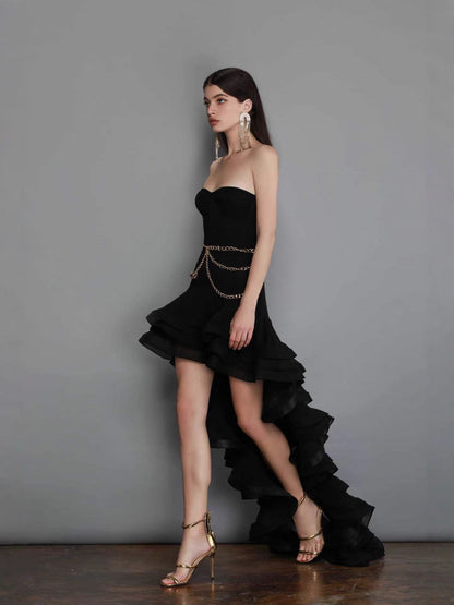 selena black ruffle trim Corset mini Dress
