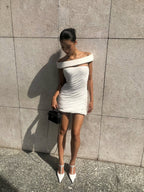 Flowering Girl Women lola white Off-shoulder asymmetrical-draped mini dress