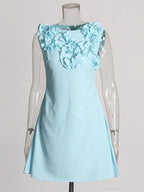 Flowering Girl Women floral embellished a-line mini dress in blue