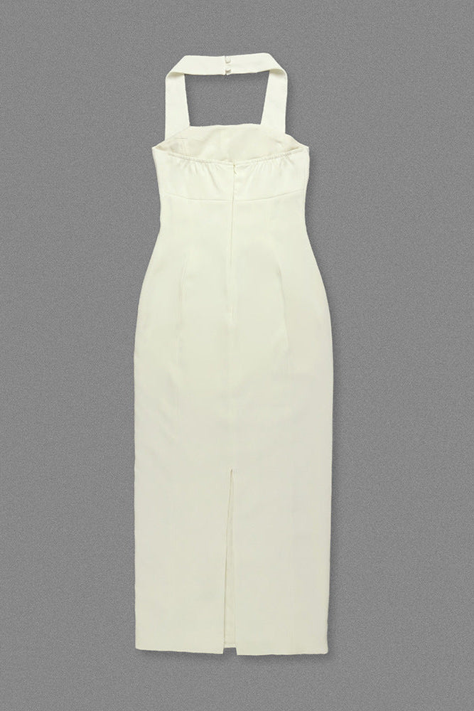 Flowering Girl Women Almond Woven Halter Button Maxi Dress
