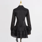Flowering Girl Women flower ruffle ribbon mini dress in black