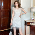 Flowering Girl Women diana pearl detail sequin mini dress in white
