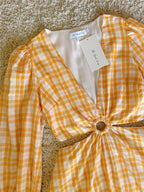 orange plaid V-neck long-sleeve cotton dress