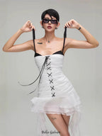 Flowering Girl Women stacey ruffled hem tie mini dress in white