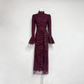 Flowering Girl Women victoria Long lantern sleevelace-trim maxi dress - burgundy