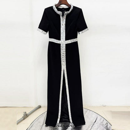 beverly rhinestone embellished maxi dress in black